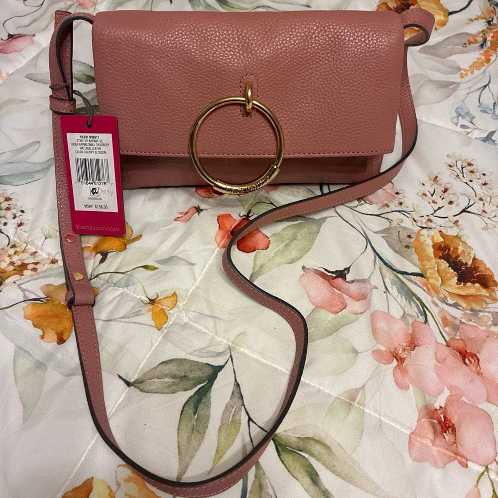 Vince Camuto Dusty Rose Leather Crossbody with Gold Ring